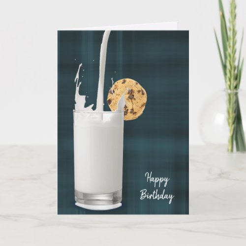 birthday milk and cookie on plaid card