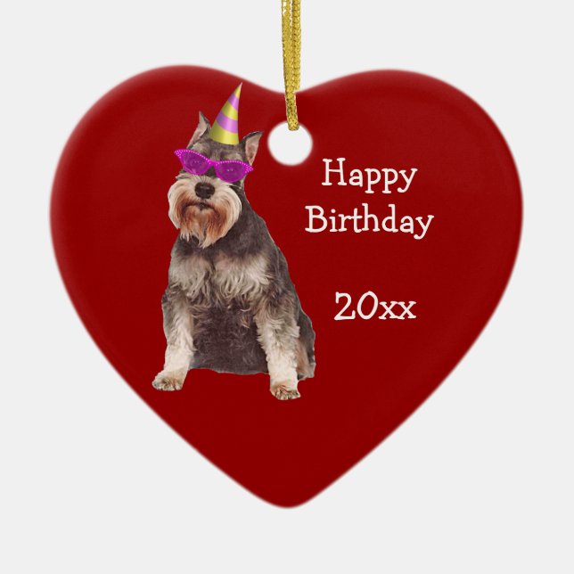 Birthday Miniature Schnauzer Keepsake Ornament (Front)