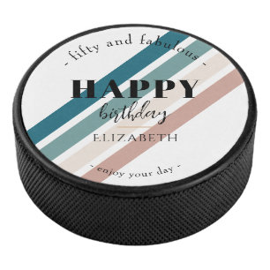 Birthday Minimalist design in pastel colors Hockey Puck