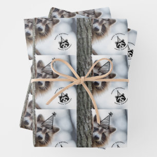 Birthday Mischief: Adorable Raccoon Celebration Wrapping Paper Sheets