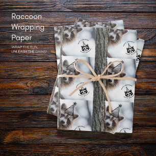 Birthday Mischief: Adorable Raccoon Celebration Wrapping Paper Sheets