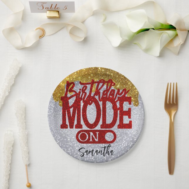 Birthday Mode On Chic 18th | 21st | 30th | 50th Paper Plates (Wedding)