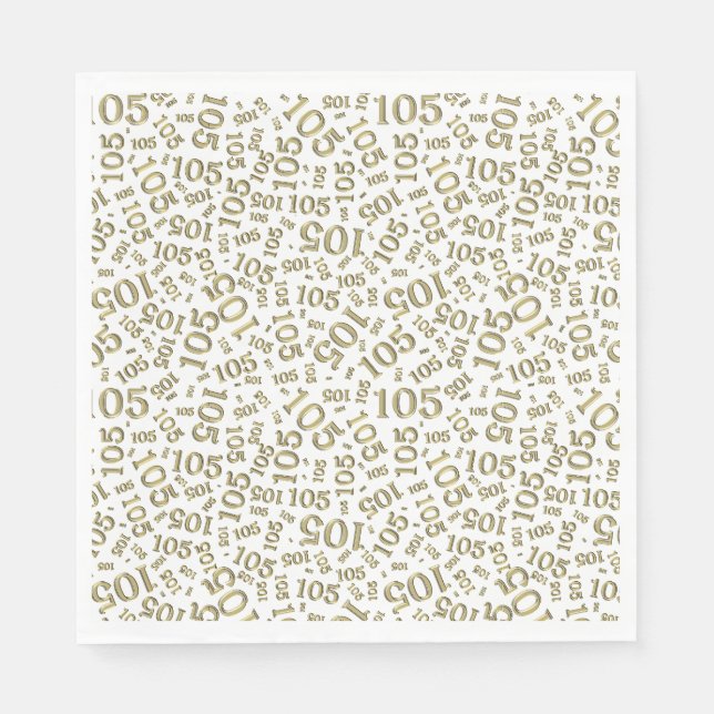 Birthday Modern 105 Number Pattern Gold/White Napkins (Front)
