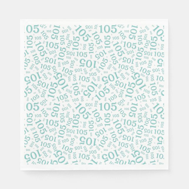 Birthday Modern 105 Number Pattern Teal/White Napkins (Front)