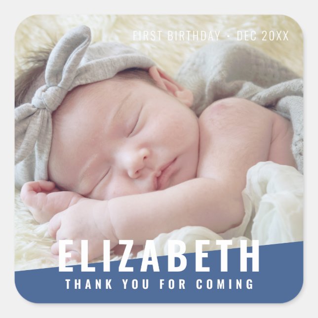 Birthday Modern Bright Color Photo Thank You Square Sticker (Front)