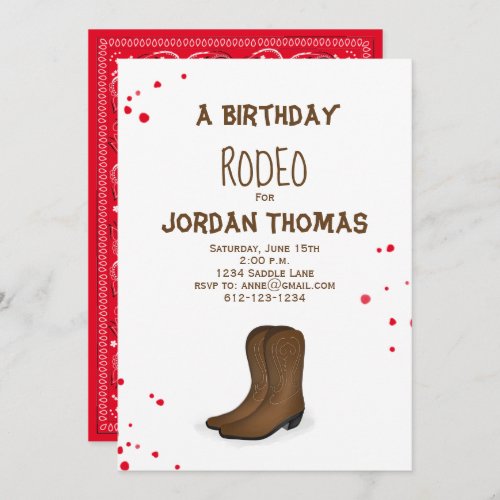 Birthday Modern Cute Red Bandana Cowboy Boots Invitation