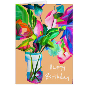 Birthday modern floral colorful watercolor flowers cards