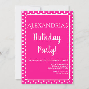 Birthday Modern Hot Pink Polka Dots Invitation