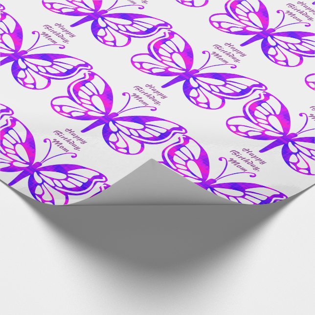 Birthday, mom, butterflies in purple. wrapping paper (Corner)