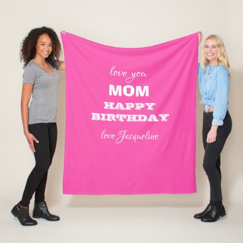 Birthday MOM Chic Script Girly Elegant Pink Fleece Blanket