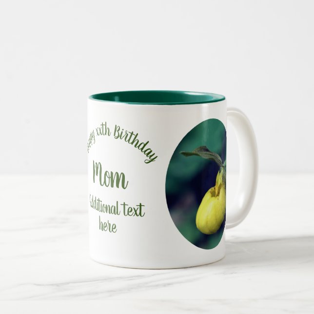 Birthday Mom Lady Slipper Flower Personalized  Two-Tone Coffee Mug (Front Right)
