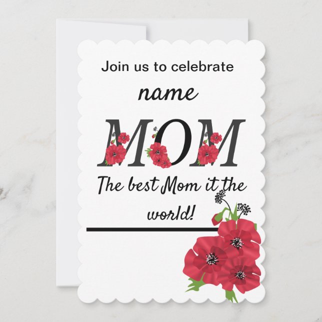 Birthday Mom Mother editable personalized red flow Announcement (Front)