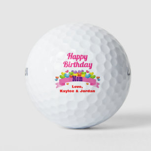Birthday Mom Mother Golfer Cute Hearts Add Name Golf Balls