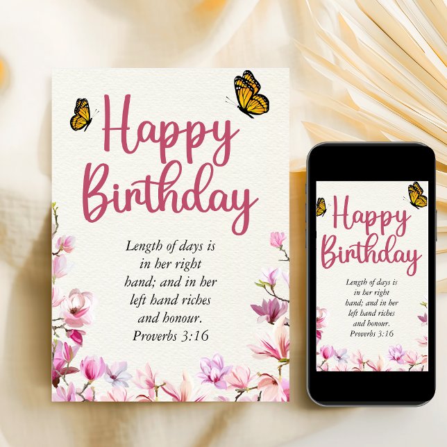Birthday Mom Pink Floral Scriptural Text  Card (Bible Verse Birthday Mom Pink Floral Printable Card
)