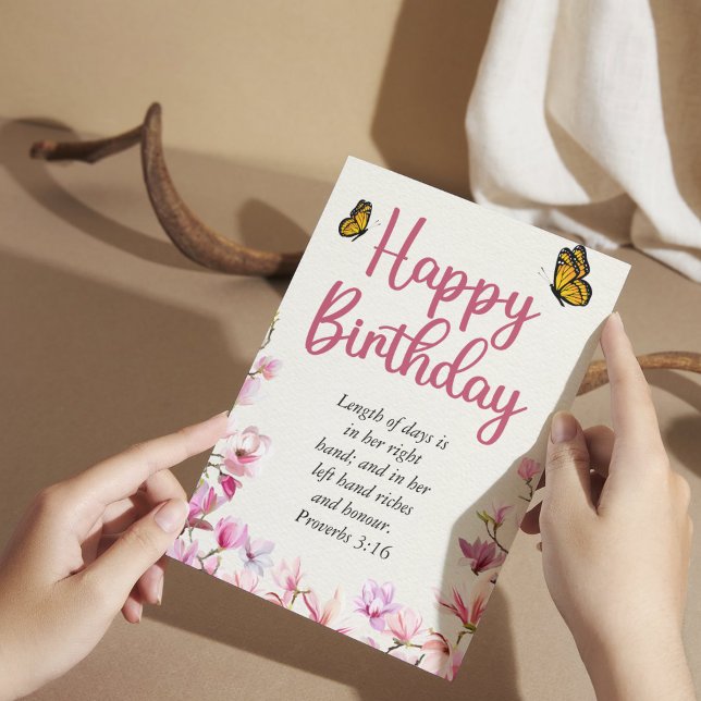 Birthday Mom Pink Floral Scriptural Text  Card (Creator Uploaded)