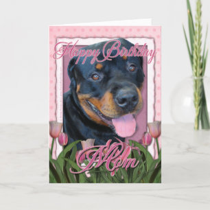 Birthday MOM - Pink Tulips - Rottweiler - Harley Card