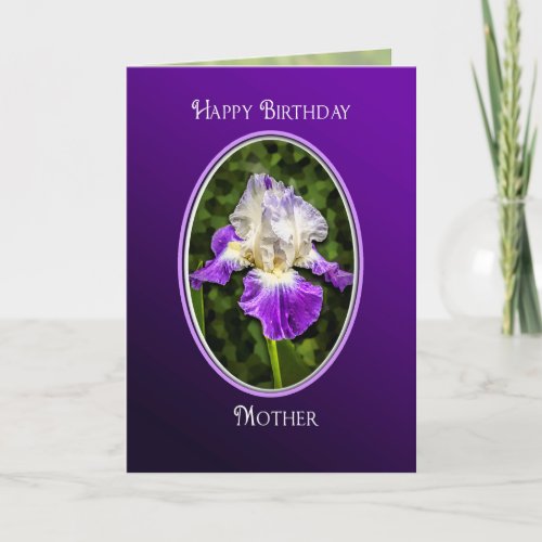 Birthday  Mom Purple Iris in Oval Purple Setting Thank You Card