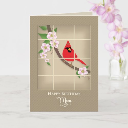 Birthday Mom Red CardinalApple Blossoms Card