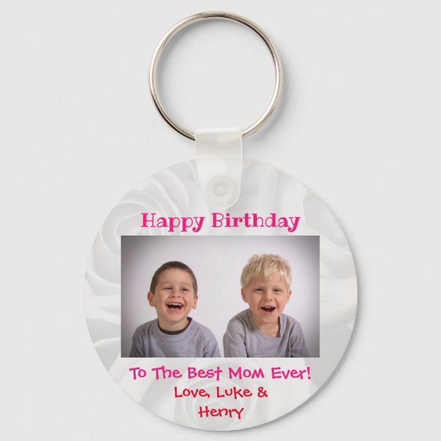 Birthday Mom World's Best Ever Cute Kids Photo Keychain (Front)