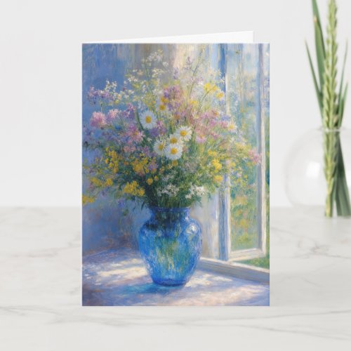 Birthday Monet Wildflower Bouquet in Blue Vase Card