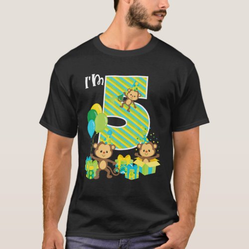 Birthday Monkey 5Th Birthday Party Five Year Old K T_Shirt