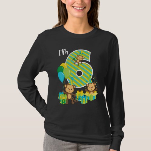 Birthday Monkey 6th Birthday Party Six Year Old Ki T_Shirt