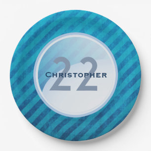 Birthday Monogram - Name and Age on a Blue Circle Paper Plates