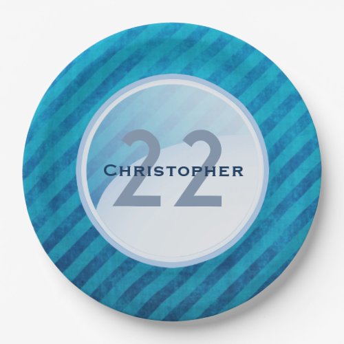 Birthday Monogram _ Name and Age on a Blue Circle Paper Plates