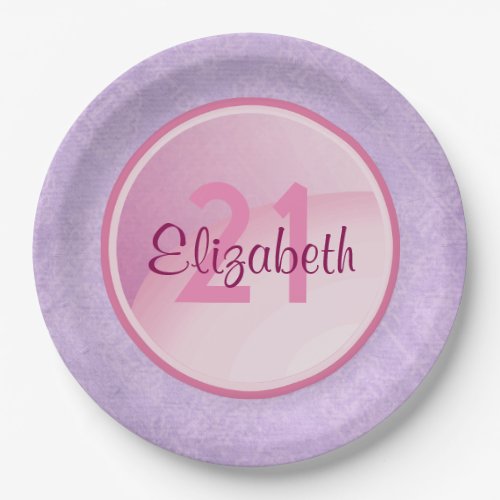 Birthday Monogram _ Name and Age on a Pink Circle Paper Plates