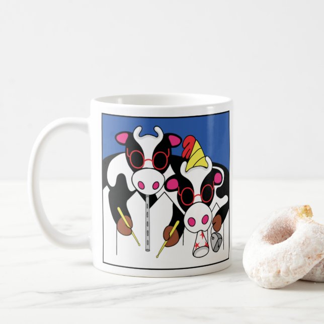 Birthday Moosicians on classic white coffee mug (With Donut)