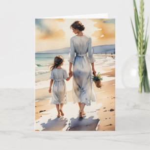 Birthday Mother and Daughter Walking the Beach Card