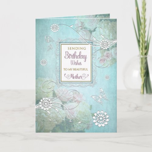 Birthday Mother Elegant Country Floral Aqua Blue Card