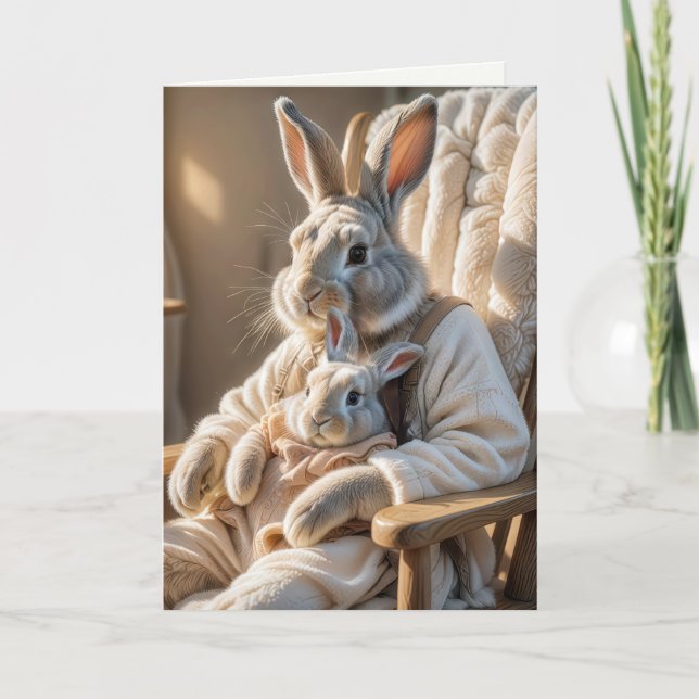 Birthday Mother Rabbit and Baby Bunny Card (Front)