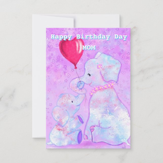 Birthday Mother's Card Elephant Mom and Baby (Front)