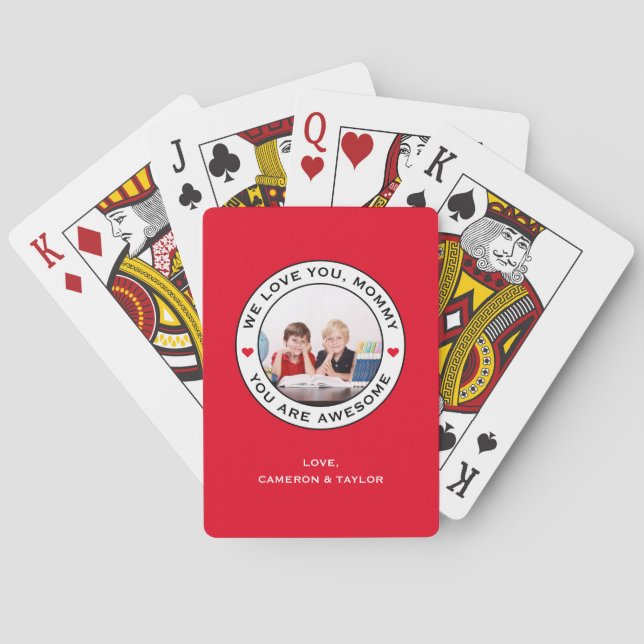 Birthday Mothers Day Photo Heart Red White Black Poker Cards (Back)