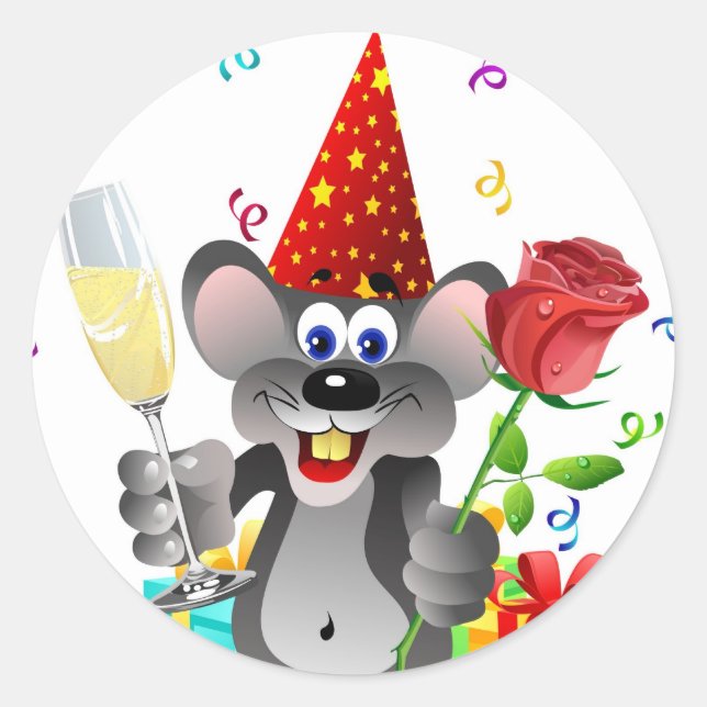 Birthday Mouse Classic Round Sticker (Front)