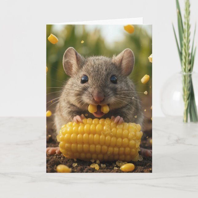 Birthday Mouse Eating Corn on the Cob Card (Front)