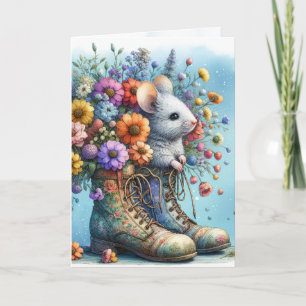 Birthday Mouse In Old Boot Card