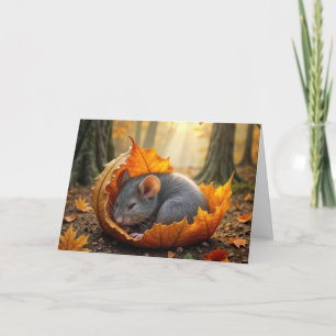 Birthday Mouse Napping In an Autumn Leaf Card