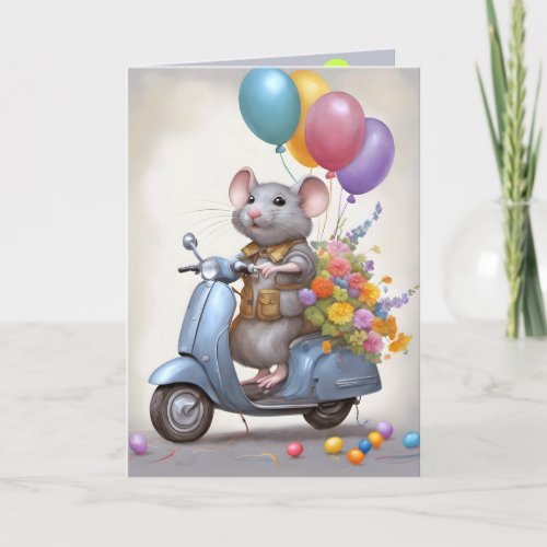 Birthday Mouse On a Scooter Card