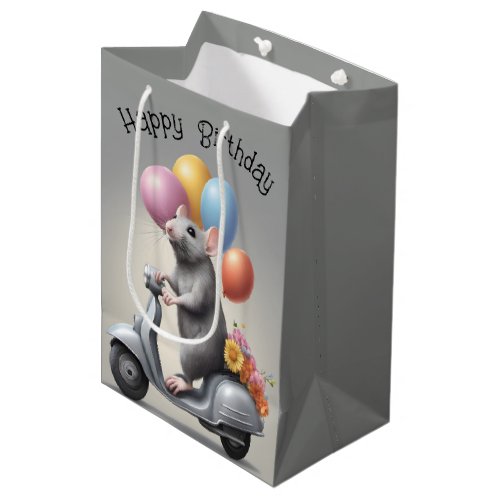 Birthday Mouse On a Scooter Medium Gift Bag