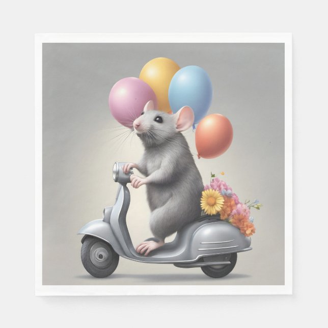 Birthday Mouse On a Scooter Napkins (Front)