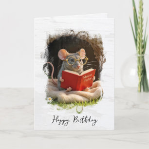 Birthday Mouse Reading a Book Card