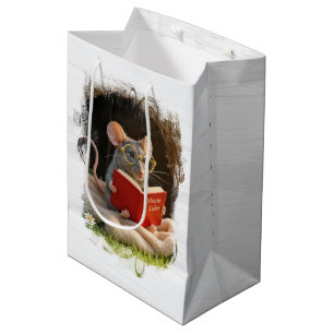 Birthday Mouse Reading a Book Medium Gift Bag