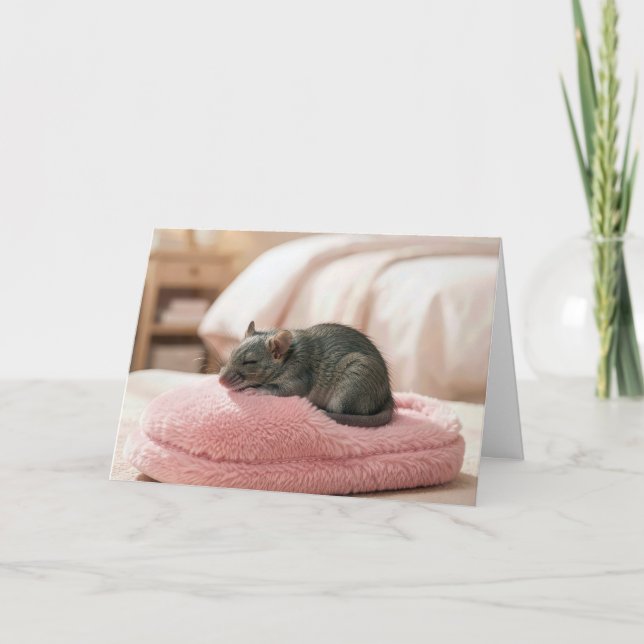 Birthday Mouse Sleeping on a Pink Slipper Card (Front)