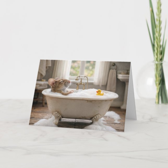Birthday Mouse Soaking in a Bubble Bath Card (Front)