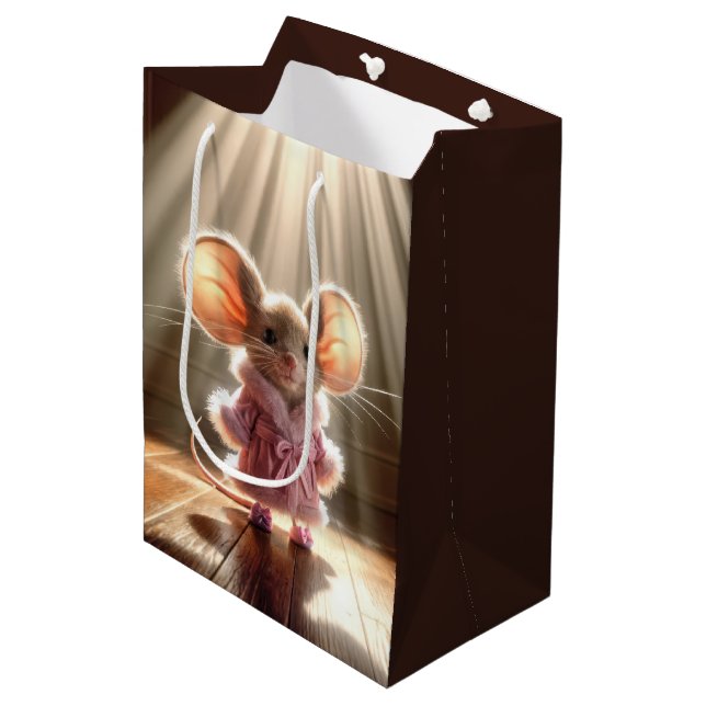 Birthday Mouse Wearing a Pink Robe and Slippers Medium Gift Bag (Front Angled)
