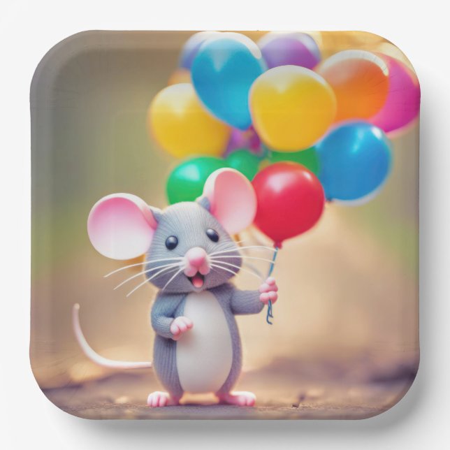 Birthday Mouse With Balloons Paper Plates (Front)