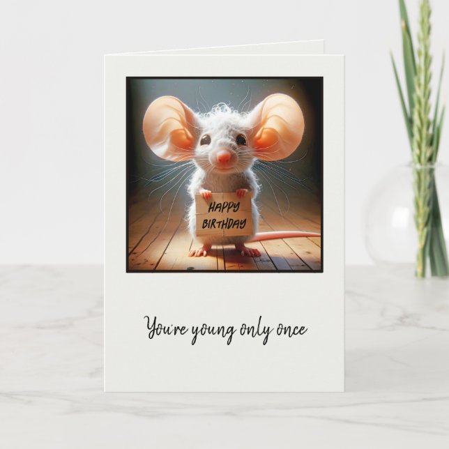 Birthday Mouse With Cardboard Sign Card (Front)