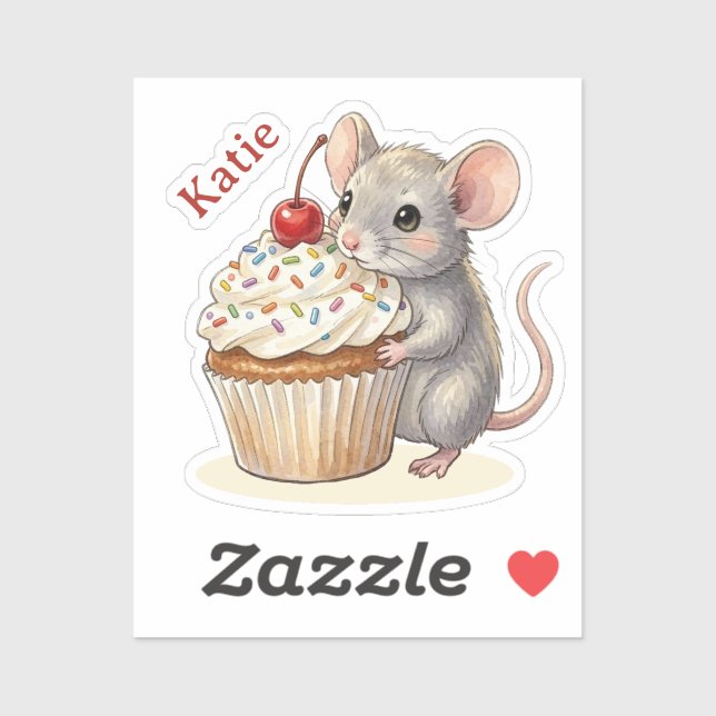 Birthday Mouse with Cupcake | Personalized  Sticker (Sheet)